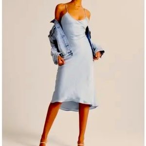 Abercrombie, Light blue, satin slip dress. Size Small. Open back with ties.